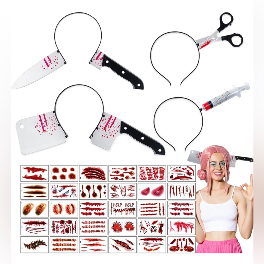 NEW HALLOWEEN HEADBANDS SET WITH REALISTIC TATTOOS